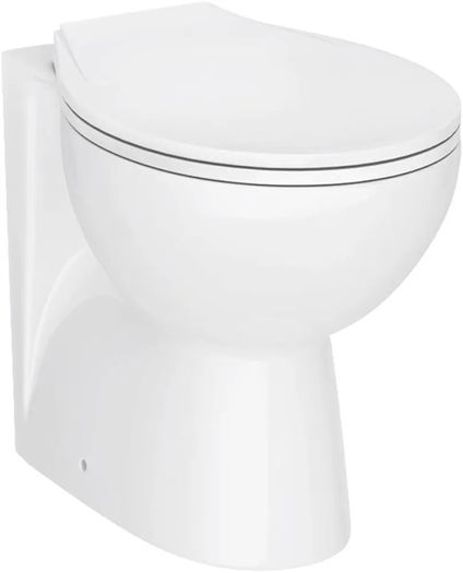 Essentials Compact Bathroom Round Back to Wall WC Toilet Pan with Soft Closing Seat - 515mm Deep