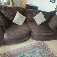 Chocolate 3 Seater Couch - Brown Leather Suede fabric Brown Sofa