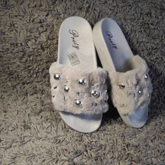 Slippers With Fur Gray