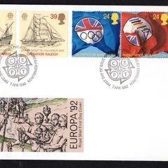 1992 Great Britain Europa, Olympics & Christopher Columbus Commemorative Stamps Royal Mail Addressed First Day Cover (FDC)