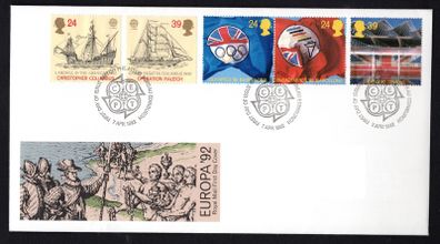 1992 Great Britain Europa, Olympics & Christopher Columbus Commemorative Stamps Royal Mail Addressed First Day Cover (FDC)