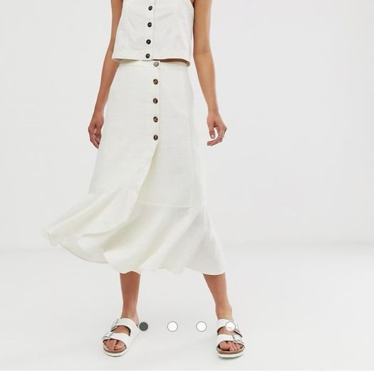 Whistles 100% Linen Button Frill Midi Skirt Cream / Ivory - Size 12