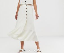 Whistles 100% Linen Button Frill Midi Skirt Cream / Ivory - Size 12