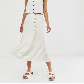 Whistles 100% Linen Button Frill Midi Skirt Cream / Ivory - Size 12
