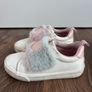 Girls white trainers with fluffy pink hearts Image 3
