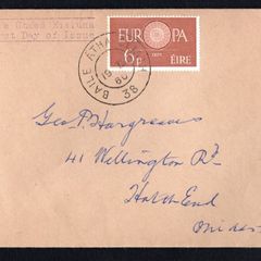 1960 Ireland 6d Europa (CEPT) Commemorative Stamp Plain First Day Cover (FDC)