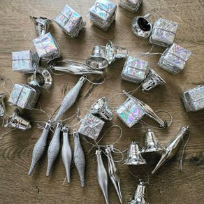 34 mini christmas tree decorations Silver