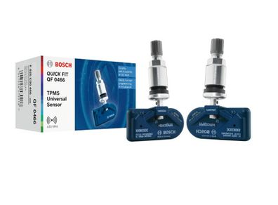2 x Bosch QF0466 - Programmable Universal QUICK FIT TPMS sensor - Tyre pressure sensor with silver-coloured metal valve - 433.92 MHz