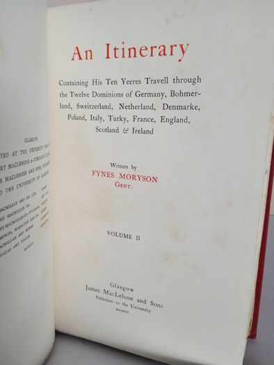 An Itinerary by Fynes Moryson Gent (4 Vol. Set) (PT226)