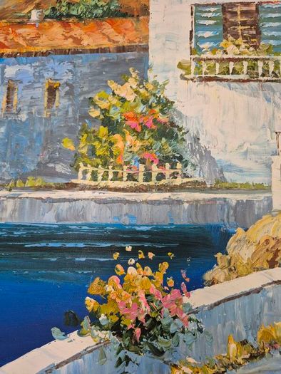 Mediterranean coastal landscape painted in oil