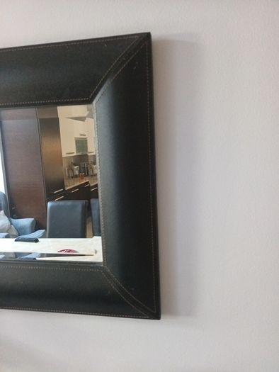 Long Mirror  Faux Leather Bevelled Wide Frame. S.H 125 cm X  W48cm