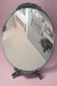 Antique Art Nouveau Silver Plated Brass Vanity Mirror Circa 1900