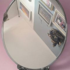 Antique Art Nouveau Silver Plated Brass Vanity Mirror Circa 1900