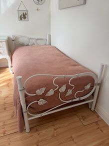 Handcrafted white metal single bed with mattress