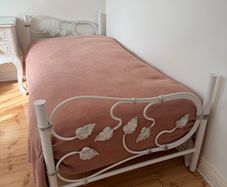 Handcrafted white metal single bed with mattress