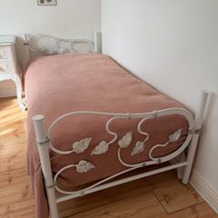 Handcrafted white metal single bed with mattress