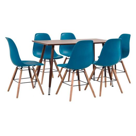 7 Piece Dining Set Plastic Turquoise