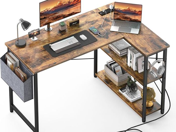 L Shaped Computer Desk with Power Outlet