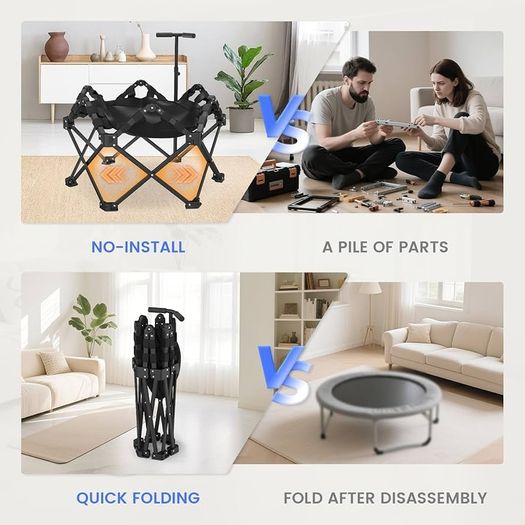 42 inch Foldable Mini Rebounder Trampoline, Home Fitness Trampoline for Adults, Indoor Exercise Jumper, No Installation Required and Portable