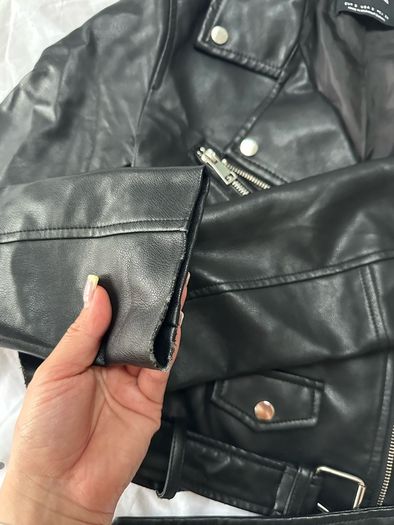 Stradivarius Black Faux Leather Biker Jacket Size S