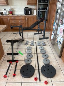 Weight Bench With Leg Developer Attachment, Ab Bench, Barbell, Dumbbell, 50kg Weights.