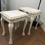 Upcycled French Country Nesting Tables Set Distressed White and Gold Image 5