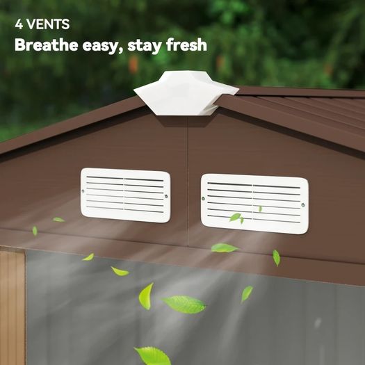 Outdoor Storage Shed, 7ft x 4ft, Large Patio Roofed Tool Metal Storage Building Foundation Sheds Box Outdoor Furniture
