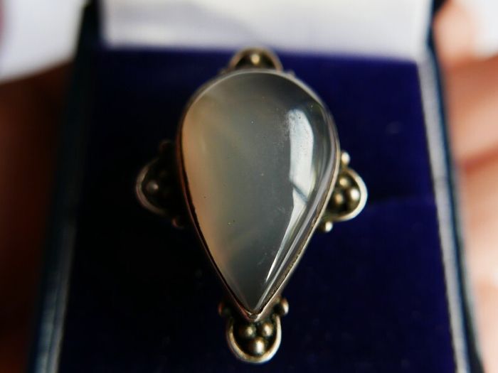 Vintage Agate Gemstone 925 Sterling Silver Jewelry Ring Size P - 7,3g
