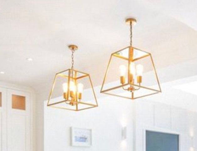 Pair of Dar Lighting Natural Brass Lantern Pendant Lights