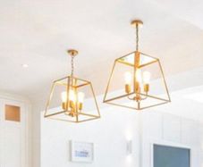 Pair of Dar Lighting Natural Brass Lantern Pendant Lights