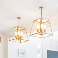 Pair of Dar Lighting Natural Brass Lantern Pendant Lights