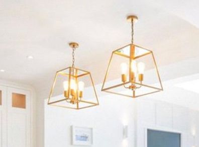 Pair of Dar Lighting Natural Brass Lantern Pendant Lights