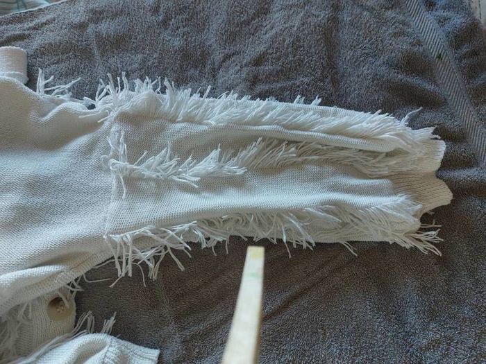 Frayed Look Cream Cardigan