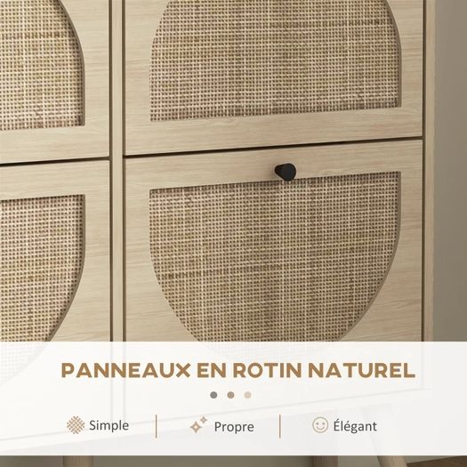 Shoe Cabinet 4 Folding Doors 20 Pairs Adjustable Shelf Bohemian Style Solid Wood Legs 105 x 24 x 97.5 cm Natural
