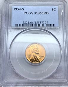 USA United States 1954 S Lincoln Wheat Penny Cent PCGS MS66RD