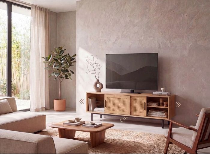 Modern 120cm Oak Effect TV Unit with Rattan Doors