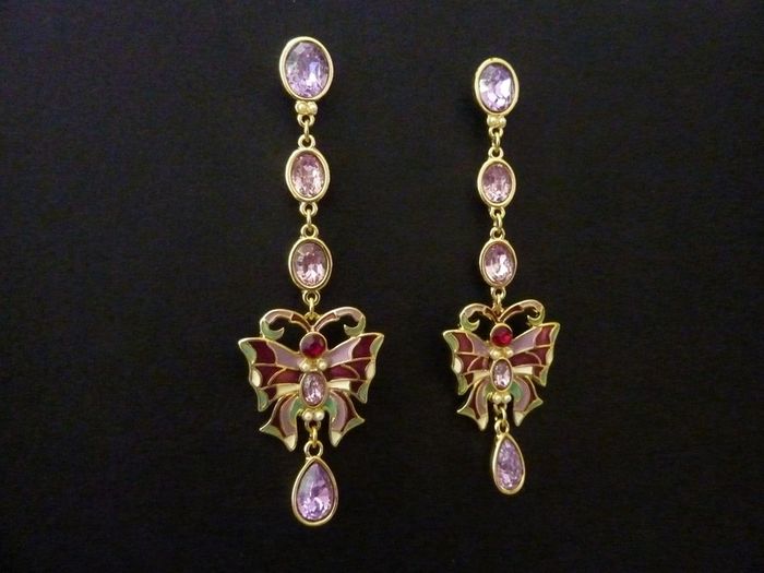 Butterfly Purple Drop Dangle Earrings