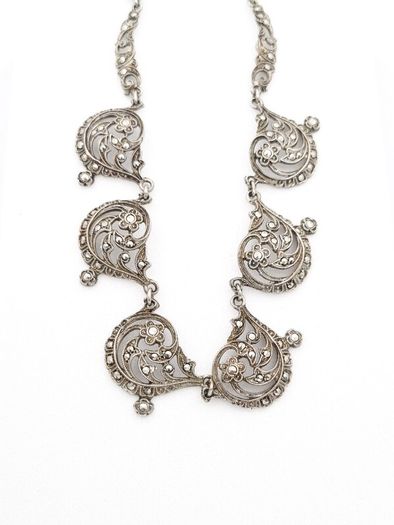 925 Vintage Sterling Silver & Marcasite Gothic Art-Nouveau Style Necklace