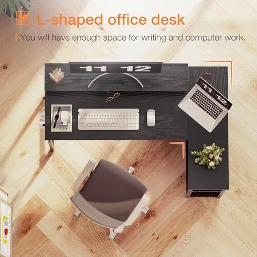 Small Corner Desk, 120 x 50 cm Gaming Desk with Reversible Storage Shelves, L Shaped Desks with Monitor Stand and PC Stand for Home Office, Computer Desks with Headphone Hooks, Black