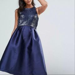 Little Mistress Navy Blue Sequin Dress Size UK 12 L