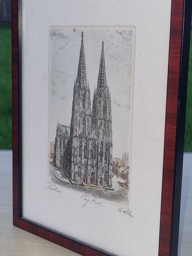 Original etching of Cologne Cathedral by Richard Adler