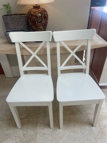 2 x Very Solid White Wooden Kitchen Dining Chairs - Can Deliver