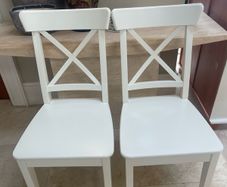 2 x Very Solid White Wooden Kitchen Dining Chairs - Can Deliver