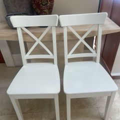 2 x Very Solid White Wooden Kitchen Dining Chairs - Can Deliver