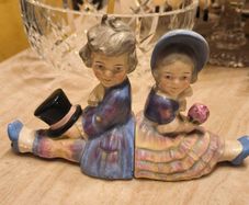 Antique German Porcelain Bookends Boy and Girl Figurines Hand Painted Numbered Pair Ceramic Shelf De