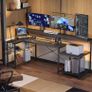 181CM L-Shaped Gaming Desk with RGB LED Lights, Power Outlets, USB Ports, Carbon Fibre Surface Image 7