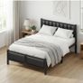 Double Bed Frame with Upholstered Headboard, 4ft6 Metal Beds with Heavy Duty Steel Slats Support Platform, Black Double Bed with Storage, Noise Free, Easy Assembly, No Box Spring Needed Image 2