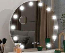 Hollywood Vanity Cosmetic Mirror with Lights, 50cm Round Makeup Mirror, Makeup Mirror with 12 Dimmable LED Bulbs, USB Output Port, 3 Lighting Modes, Tabletop and Wall Mounted For Bedroom