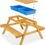 Children's Outdoor Furniture, Garden Picnic Table with Parasol & Benches, Sand & Water Play, 165x128cm, Brown Image 6