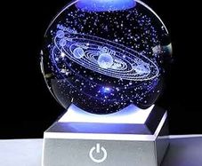 3.15" K9 Crystal 3D Solar System Ball with Sliver LED Colorful Lighting Touch Base, Engraving Solar System Star Planet Model Ornaments, Science Universe Astronomy Gifts for Astronomers